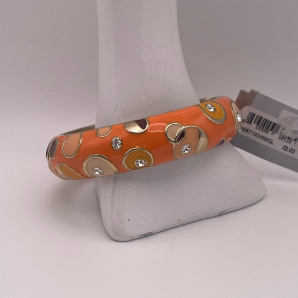 Sequin Orange and Gold Enamel Bangle Bracelet - Picture 3 of 7